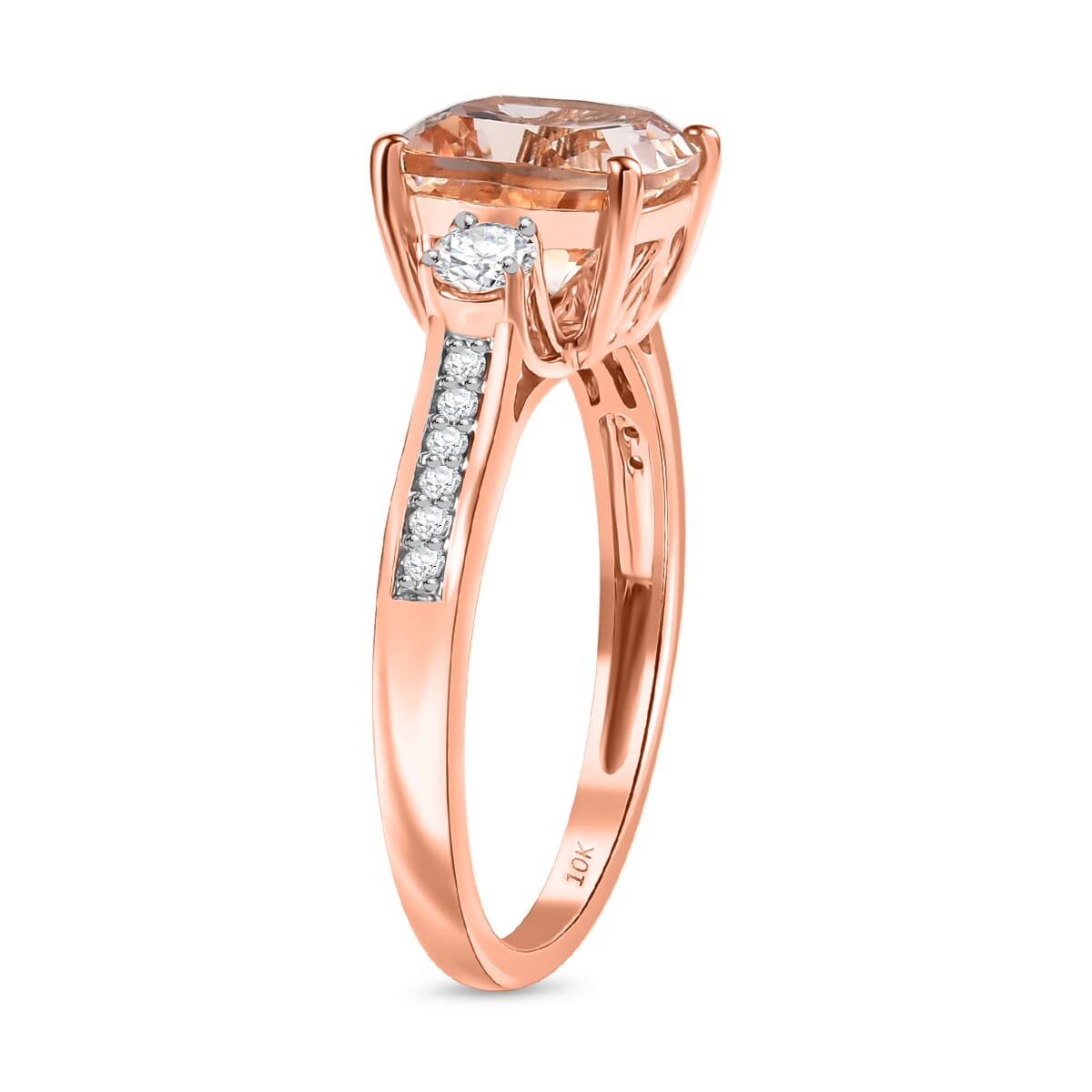 Certified & Appraised Luxoro AAA Marropino Morganite and G-H I2 Diamond 3.06 ctw Ring in 10K Rose Gold (Size 10.0) (Del. in 10-15 Days) image number 3