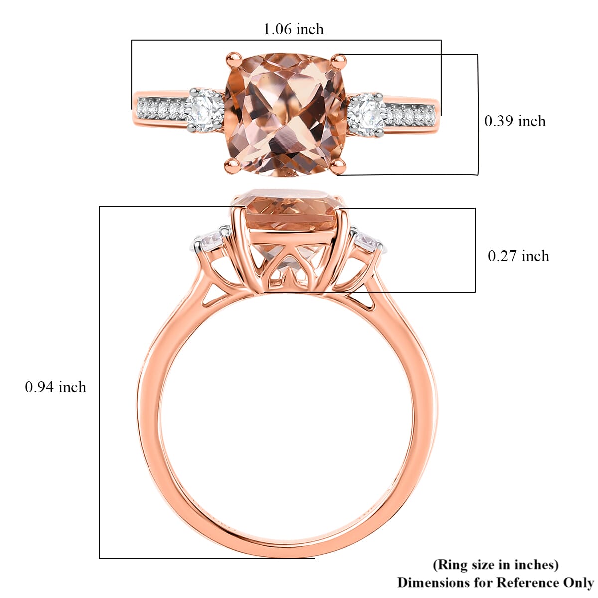 Certified & Appraised Luxoro AAA Marropino Morganite and G-H I2 Diamond 3.06 ctw Ring in 10K Rose Gold (Size 10.0) (Del. in 10-15 Days) image number 5
