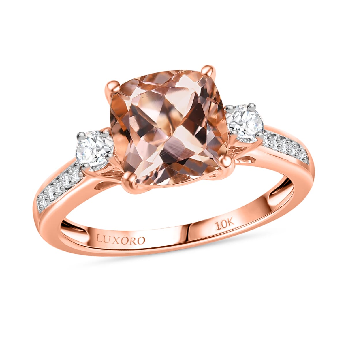 Certified & Appraised Luxoro AAA Marropino Morganite and G-H I2 Diamond 3.06 ctw Ring in 10K Rose Gold (Size 7.0) (Del. in 10-15 Days) image number 0