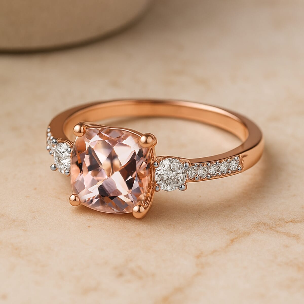 Certified & Appraised Luxoro AAA Marropino Morganite and G-H I2 Diamond 3.06 ctw Ring in 10K Rose Gold (Size 7.0) (Del. in 10-15 Days) image number 1