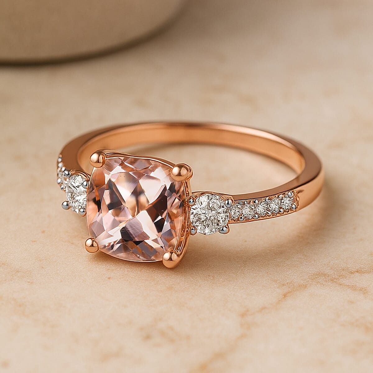 Certified & Appraised Luxoro AAA Marropino Morganite and G-H I2 Diamond 3.06 ctw Ring in 10K Rose Gold (Size 9.0) (Del. in 10-15 Days) image number 1