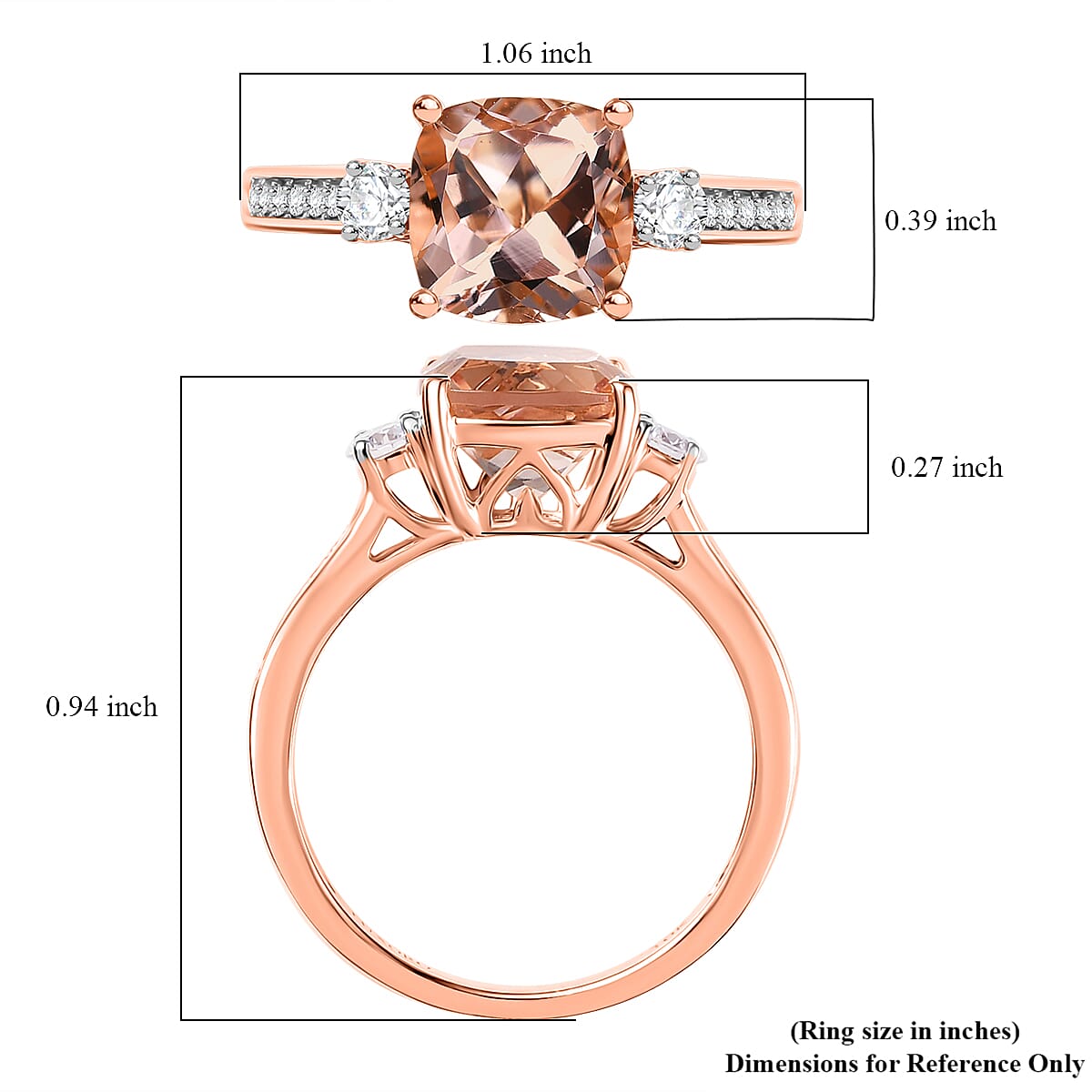 Certified & Appraised Luxoro AAA Marropino Morganite and G-H I2 Diamond 3.06 ctw Ring in 10K Rose Gold (Size 9.0) (Del. in 10-15 Days) image number 5