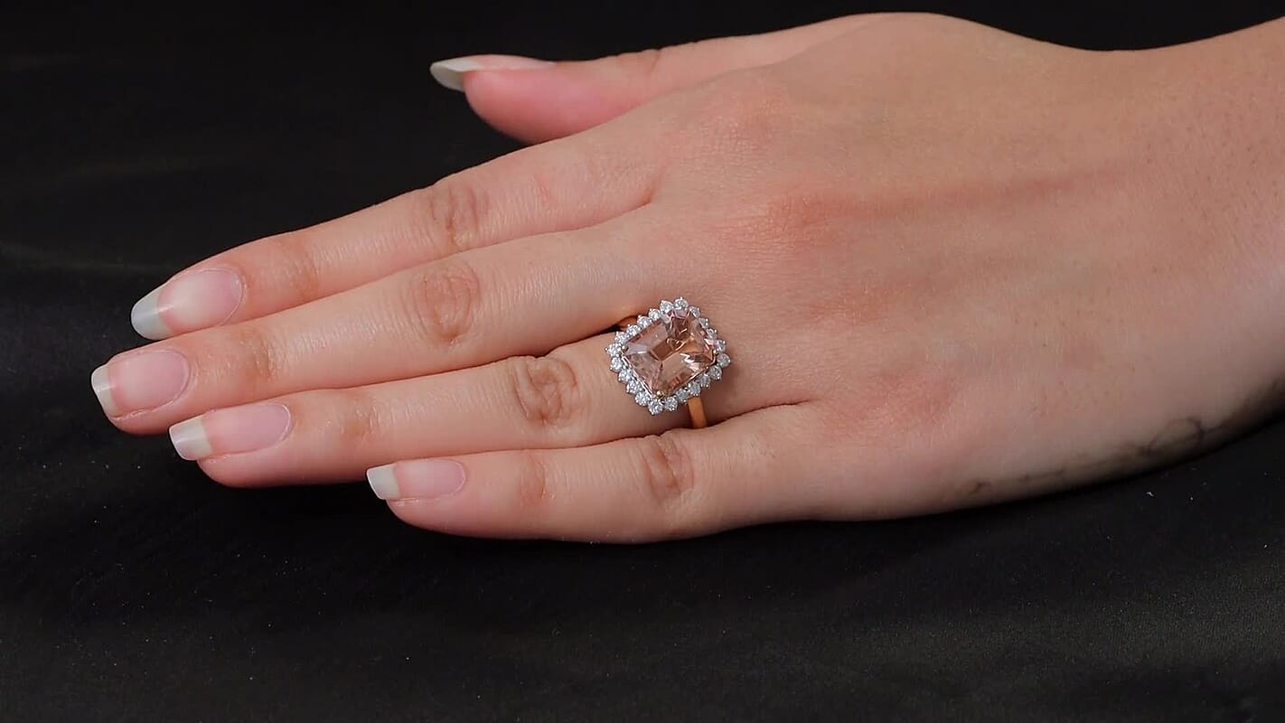 Certified & Appraised Luxoro 10K Rose Gold AAA Marropino Morganite, Diamond (G-H, I2) Ring (Del. in 10-15 Days) 6.43 ctw