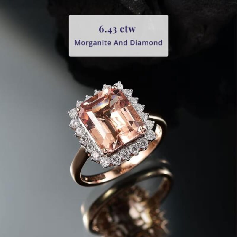 Certified & Appraised Luxoro AAA Marropino Morganite and G-H I2 Diamond 6.40 ctw Ring in 10K Rose Gold (Size 10.0)