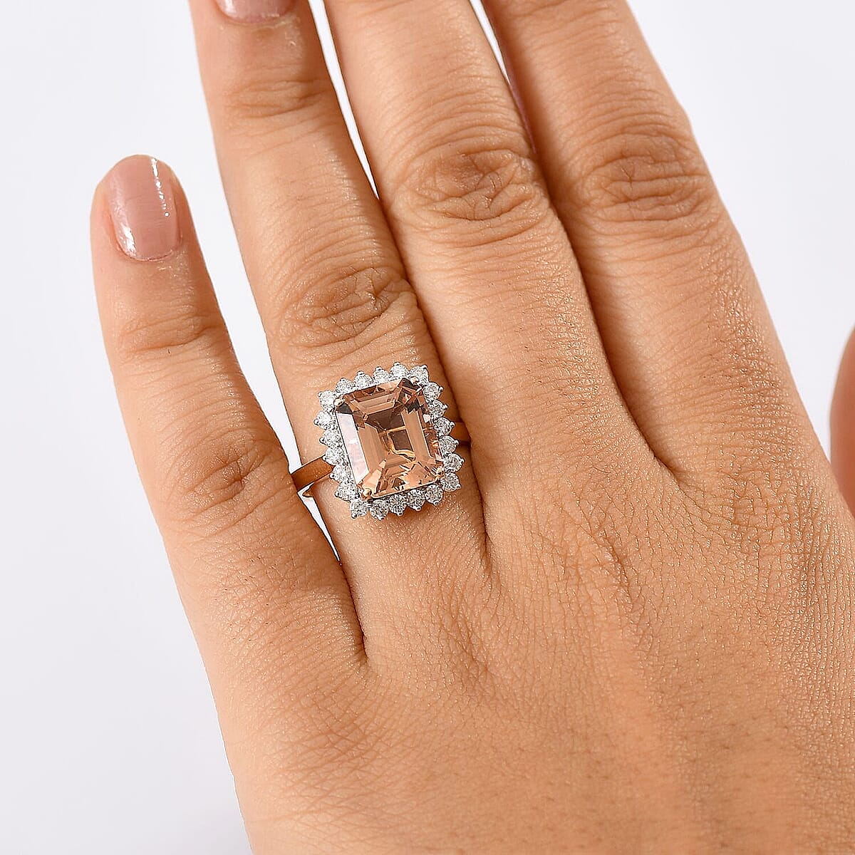 Certified & Appraised Luxoro 10K Rose Gold AAA Marropino Morganite, Diamond (G-H, I2) (0.72 cts) Ring (Size 8.5) (Del. in 10-15 Days) 6.43 ctw image number 2