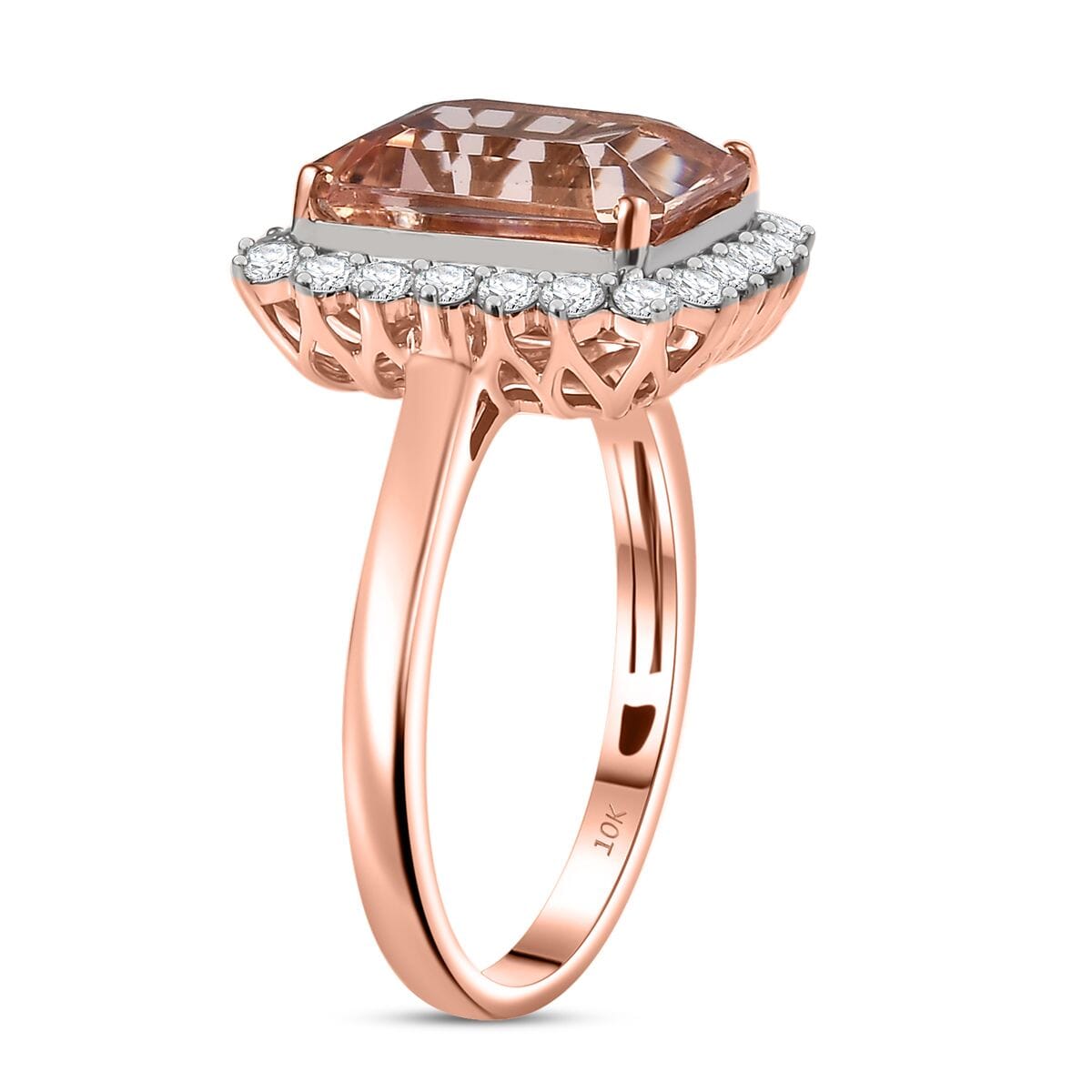 Certified & Appraised Luxoro 10K Rose Gold AAA Marropino Morganite, Diamond (G-H, I2) Ring (Del. in 10-15 Days) 6.43 ctw image number 3