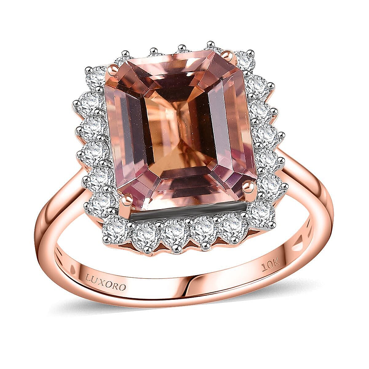 Certified & Appraised Luxoro 10K Rose Gold AAA Marropino Morganite, Diamond (G-H, I2) (0.72 cts) Ring (Size 9.5) (Del. in 10-15 Days) 6.43 ctw image number 0