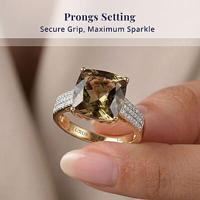 Certified & Appraised Luxoro AAA Turkizite and G-H I2 Diamond 6.04 ctw Ring in 14K Yellow Gold (Size 8.0) 4.48 Grams