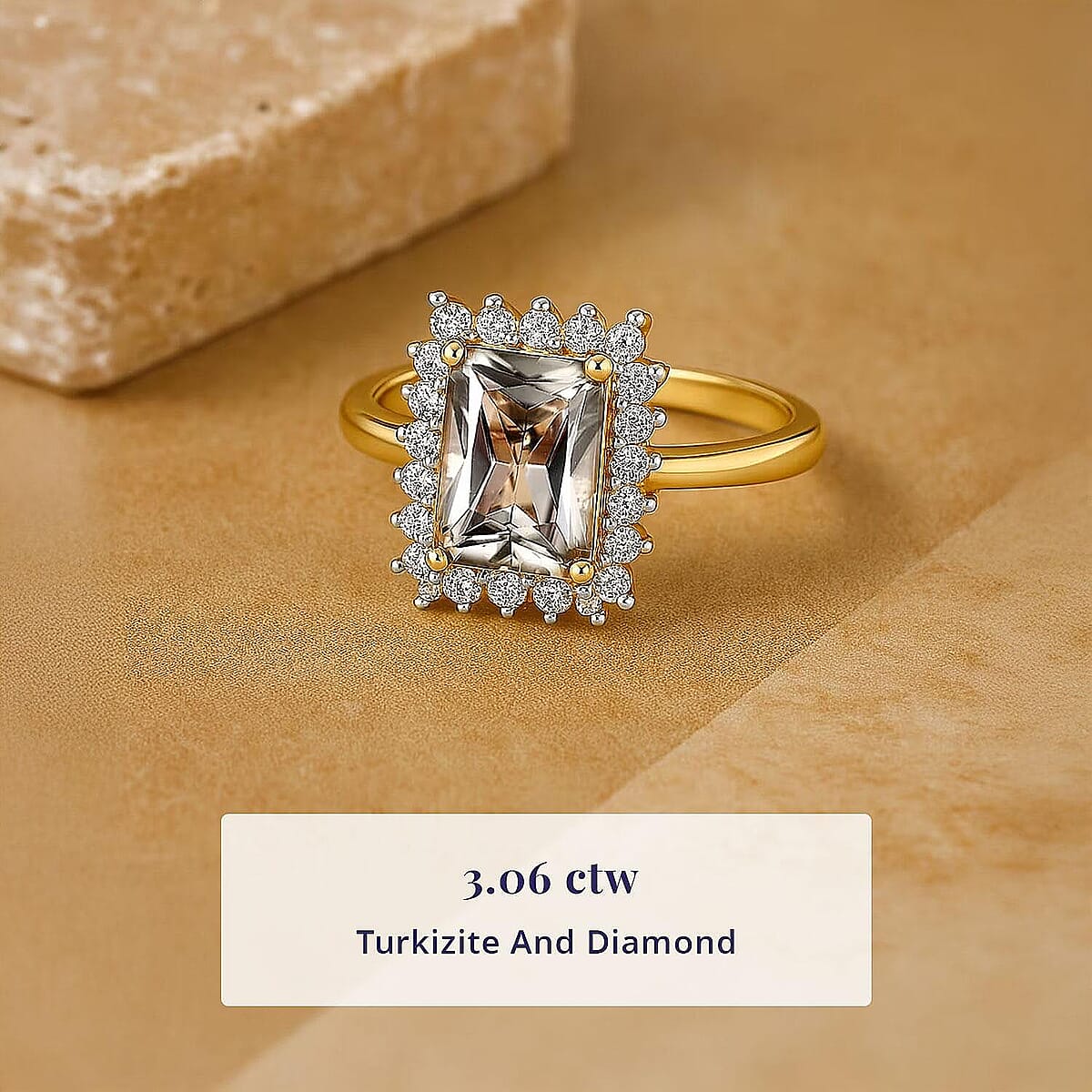 Certified & Appraised Luxoro 14K Yellow Gold AAA Turkizite and Diamond (G-H, I2) Halo Ring (4.66 g) (Size 10.0) (Del. in 10-15 Days) 3.06 ctw image number 2