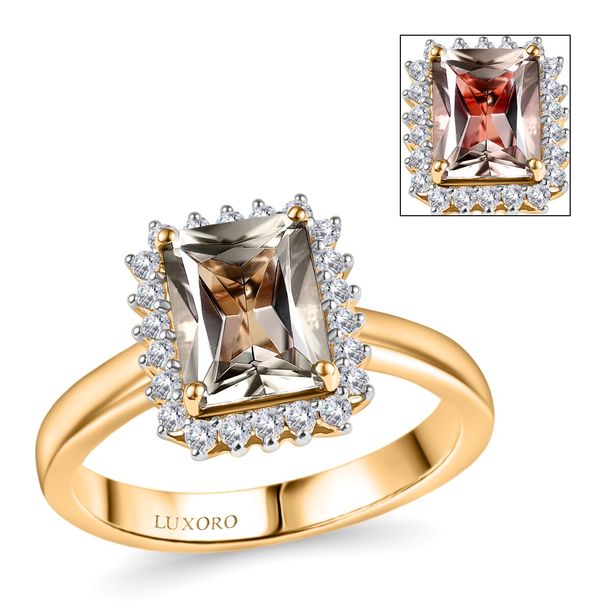 Certified & Appraised Luxoro AAA Turkizite and G-H I2 Diamond 3.06 ctw Halo Ring in 14K Yellow Gold (Size 9.0) 4.66 Grams (Del. in 10-15 Days) image number 0