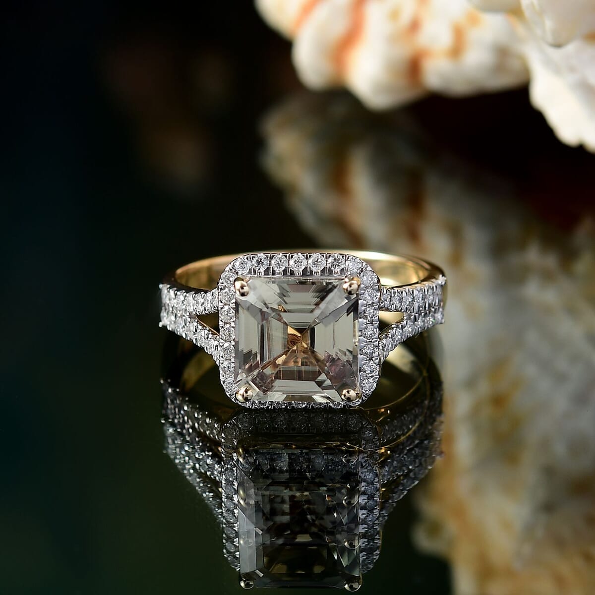 Certified & Appraised Luxoro AAA Asscher Cut Turkizite and G-H I2 Diamond 4.68 ctw Ring in 14K Yellow Gold (Size 10.0) 4.15 Grams (Del. in 10-15 Days) image number 1
