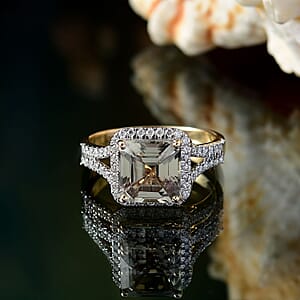 Luxoro AAA Asscher Cut Turkizite, Diamond Ring in 14K Yellow Gold 4.68 ctw (Size 10.0)