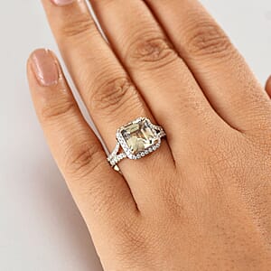 Luxoro AAA Asscher Cut Turkizite, Diamond Ring in 14K Yellow Gold 4.68 ctw (Size 10.0)
