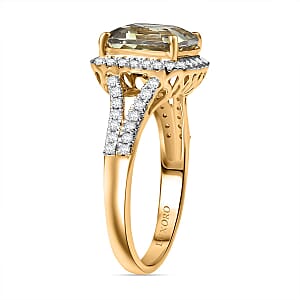 Luxoro AAA Asscher Cut Turkizite, Diamond Ring in 14K Yellow Gold 4.68 ctw (Size 10.0)