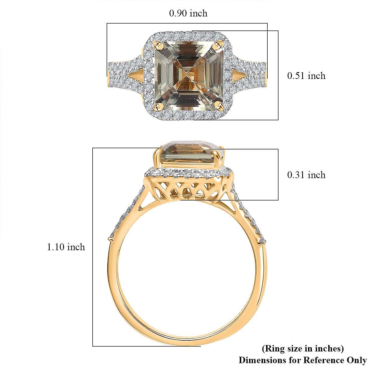 Luxoro AAA Asscher Cut Turkizite, Diamond Ring in 14K Yellow Gold 4.68 ctw (Size 10.0)