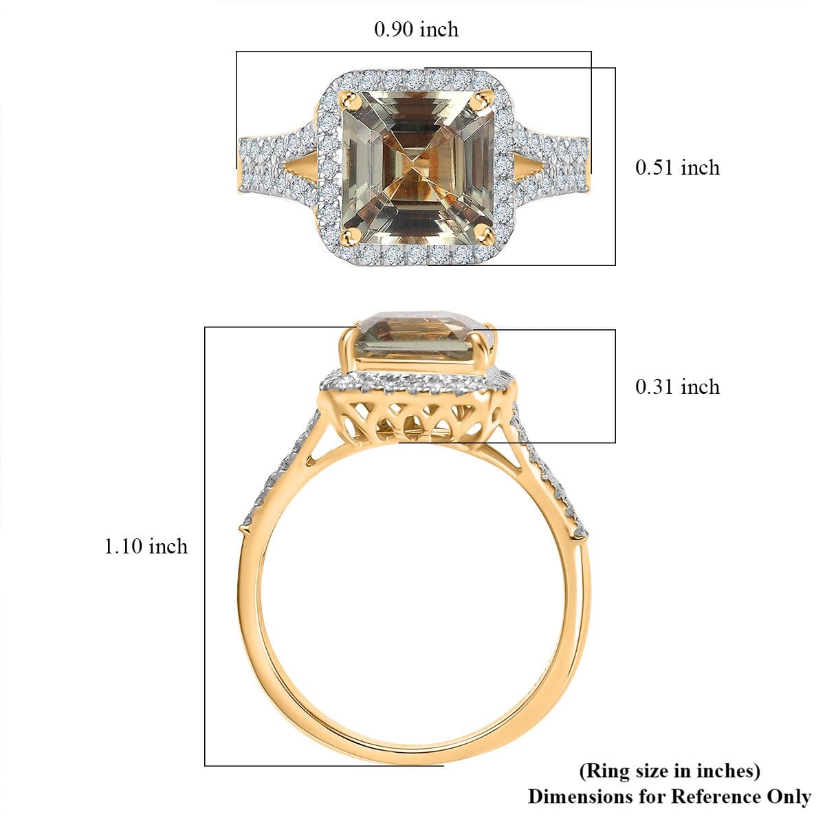 Certified & Appraised Luxoro AAA Asscher Cut Turkizite and G-H I2 Diamond 4.68 ctw Ring in 14K Yellow Gold (Size 10.0) 4.15 Grams (Del. in 10-15 Days) image number 5