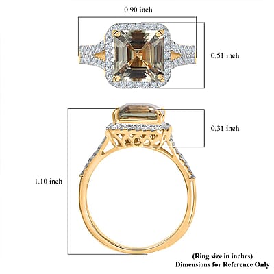 Certified & Appraised Luxoro AAA Asscher Cut Turkizite and Diamond G-H I2 4.70 ctw Ring in 14K Yellow Gold (Size 10.0) 4.15 Grams