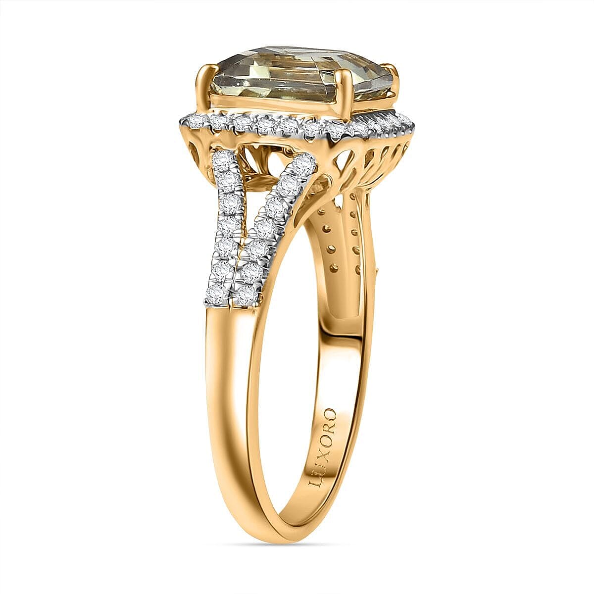 Certified & Appraised Luxoro AAA Asscher Cut Turkizite and G-H I2 Diamond 4.68 ctw Ring in 14K Yellow Gold (Size 11.0) 4.15 Grams (Del. in 10-15 Days) image number 3