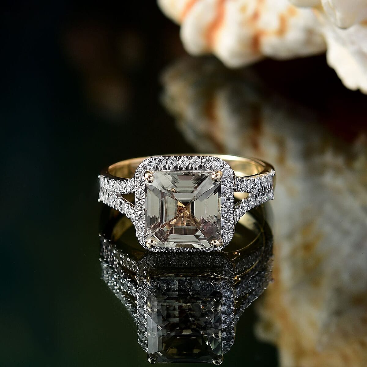 Certified & Appraised Luxoro AAA Asscher Cut Turkizite and G-H I2 Diamond 4.68 ctw Ring in 14K Yellow Gold (Size 5.0) 4.15 Grams (Del. in 10-15 Days) image number 1