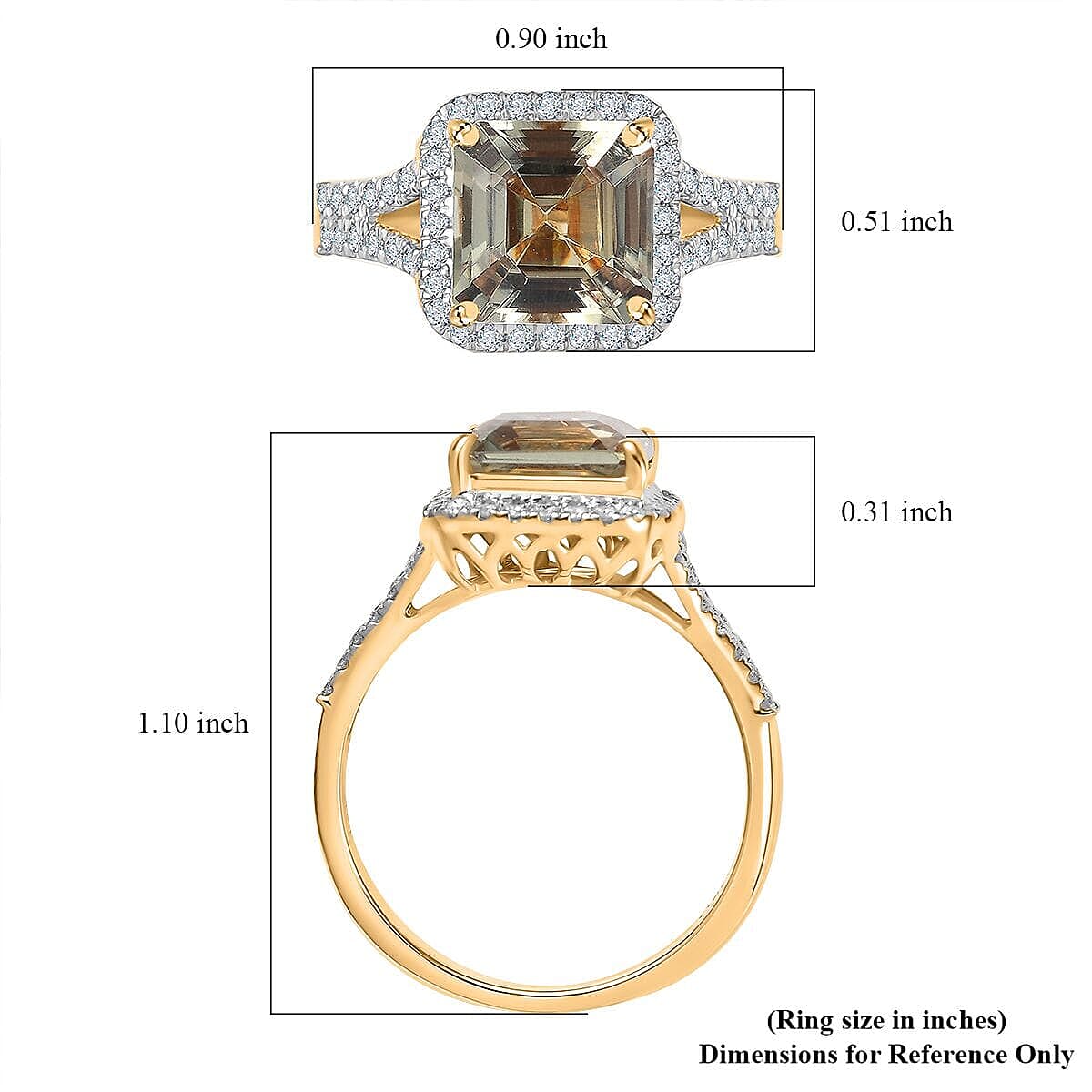 Certified & Appraised Luxoro AAA Asscher Cut Turkizite and G-H I2 Diamond 4.68 ctw Ring in 14K Yellow Gold (Size 7.5) 4.15 Grams (Del. in 10-15 Days) image number 5