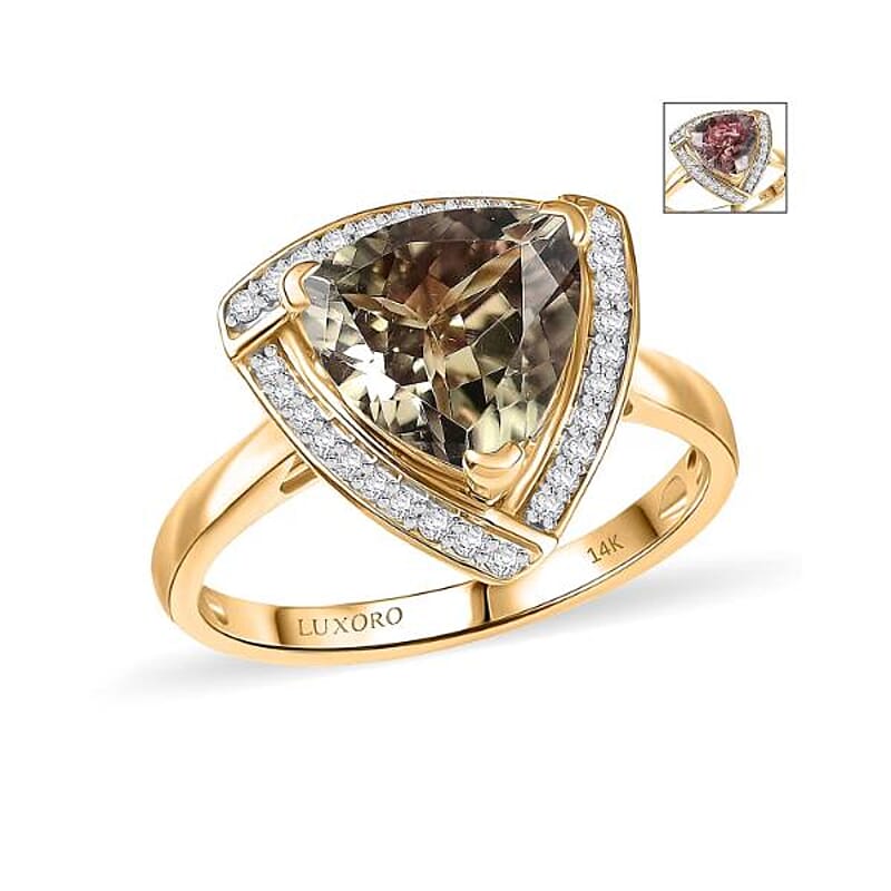 Certified & Appraised Luxoro AAA Turkizite and G-H I2 Diamond 4.16 ctw Ring in 14K Yellow Gold (Size 10.0) 4.32 Grams