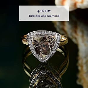 Certified & Appraised Luxoro 14K Yellow Gold AAA Turkizite and Diamond (G-H, I2) Ring (Size 11.0) (4.32 g) (Del. in 10-15 Days) 4.16 ctw