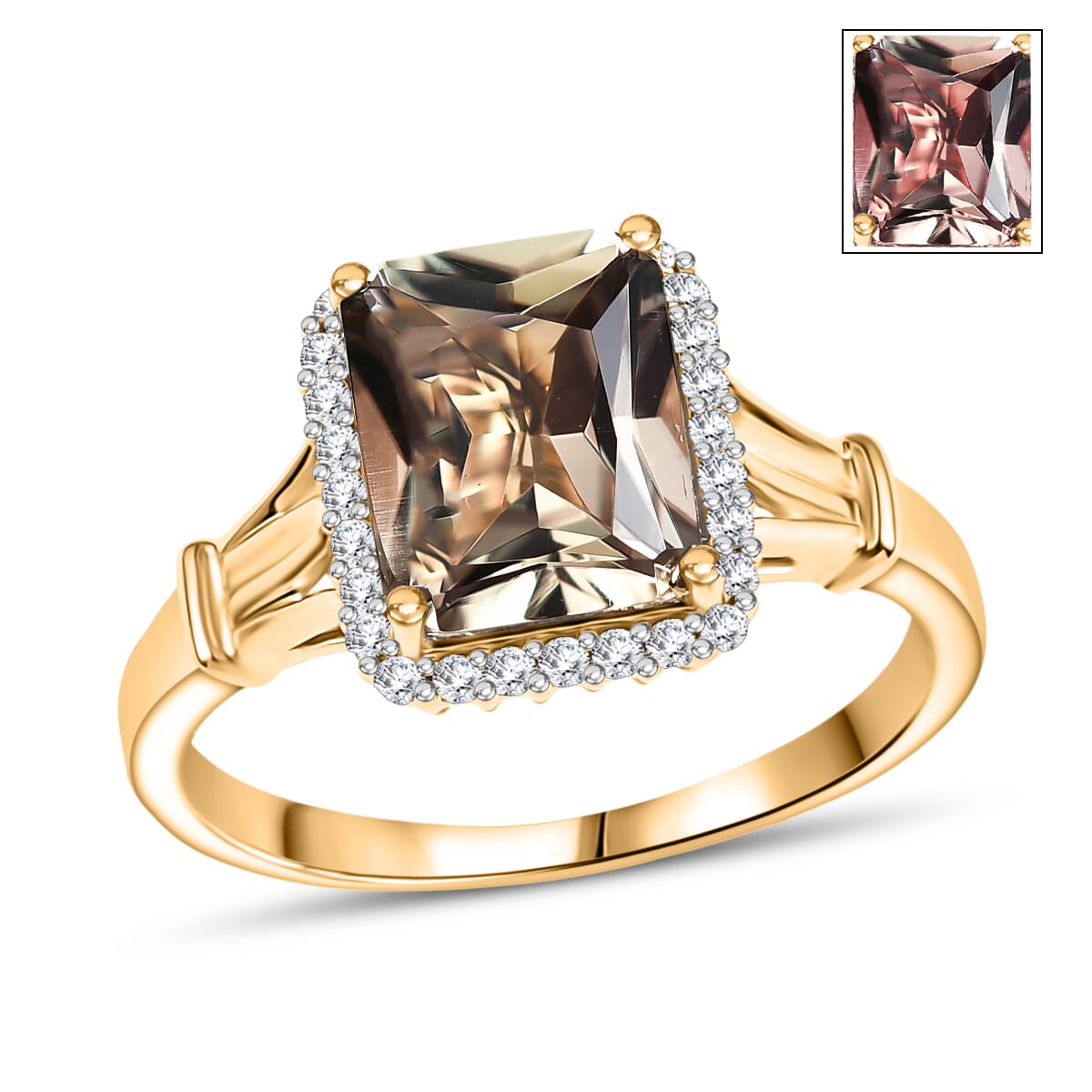 Certified & Appraised Luxoro AAA Turkizite and G-H I2 Diamond 4.30 ctw Ring in 14K Yellow Gold (Size 10.0) (Del. in 10-15 Days) image number 0