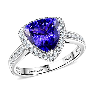 Certified & Appraised Rhapsody AAAA Tanzanite and E-F VS Diamond 4.22 ctw Ring in 950 Platinum (Size 10.5) 7.57 Grams