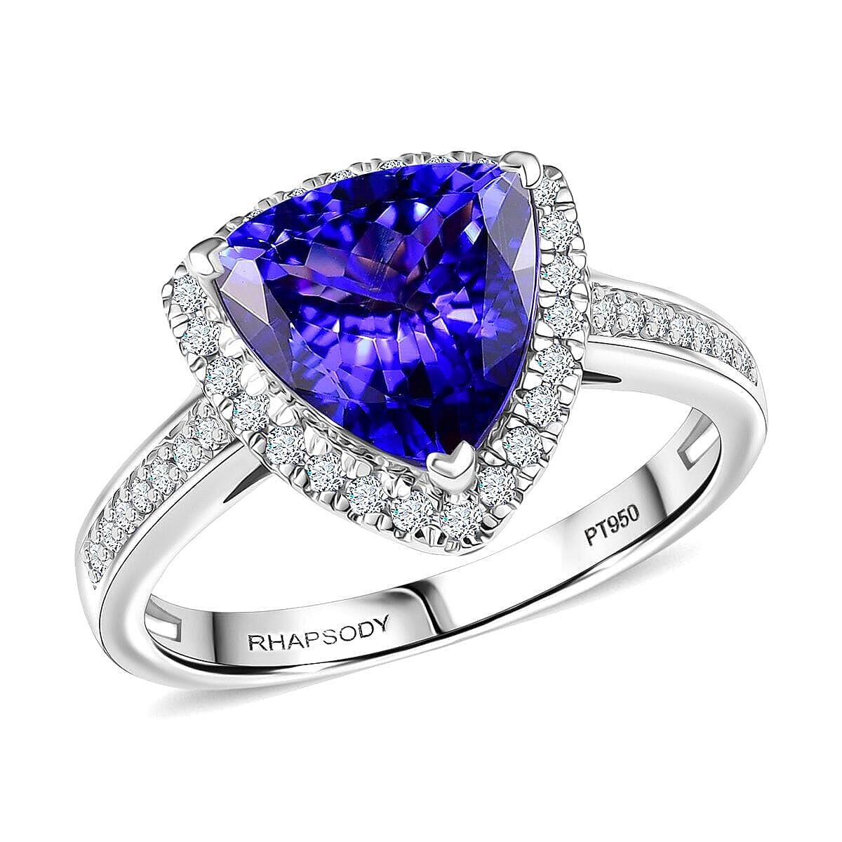 Certified & Appraised Rhapsody AAAA Tanzanite and E-F VS Diamond 4.22 ctw Ring in 950 Platinum (Size 11.0) 7.57 Grams image number 0