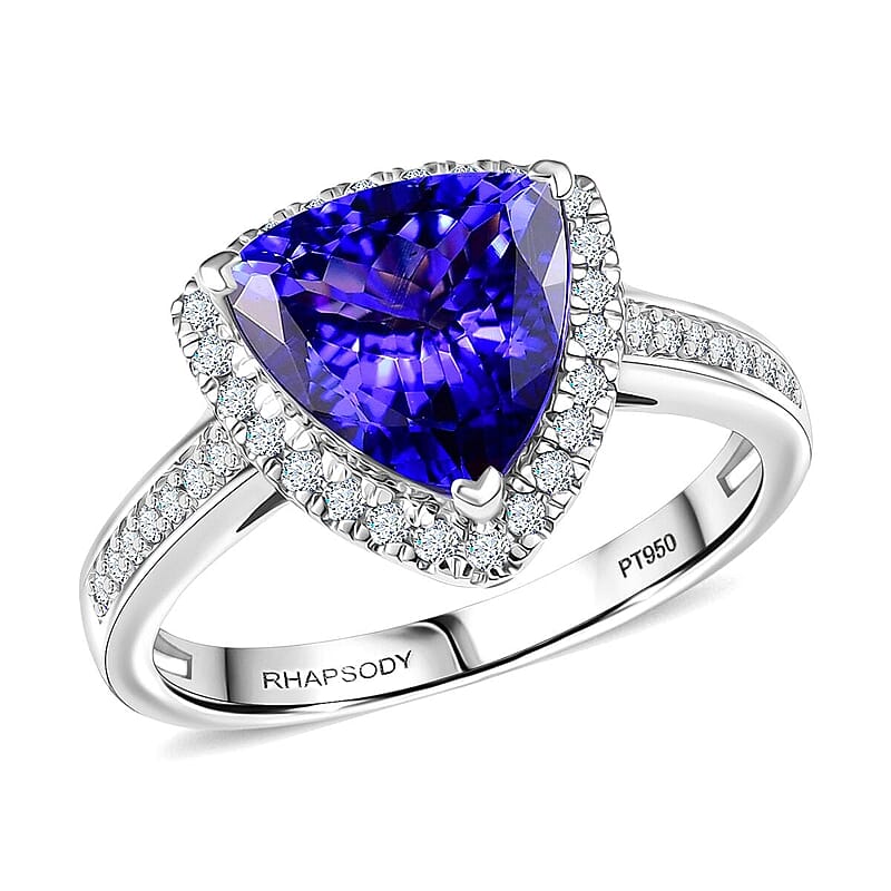 Certified & Appraised Rhapsody AAAA Tanzanite and E-F VS Diamond 4.22 ctw Ring in 950 Platinum (Size 5.0) 7.57 Grams