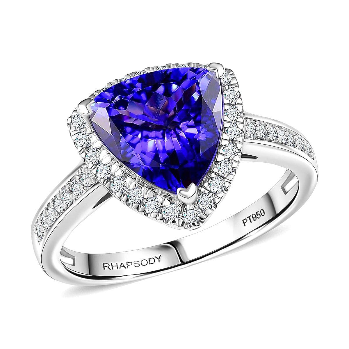 Certified & Appraised Rhapsody AAAA Tanzanite and E-F VS Diamond 4.22 ctw Ring in 950 Platinum (Size 6.0) 7.57 Grams image number 0