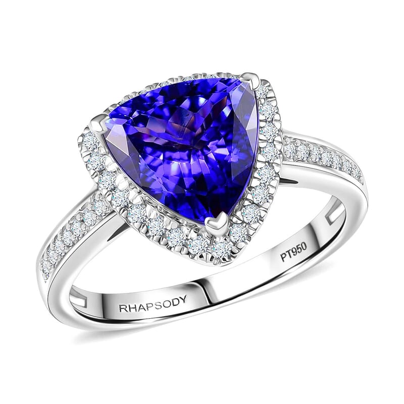 Certified & Appraised Rhapsody AAAA Tanzanite and E-F VS Diamond 4.22 ctw Ring in 950 Platinum (Size 6.0) 7.57 Grams