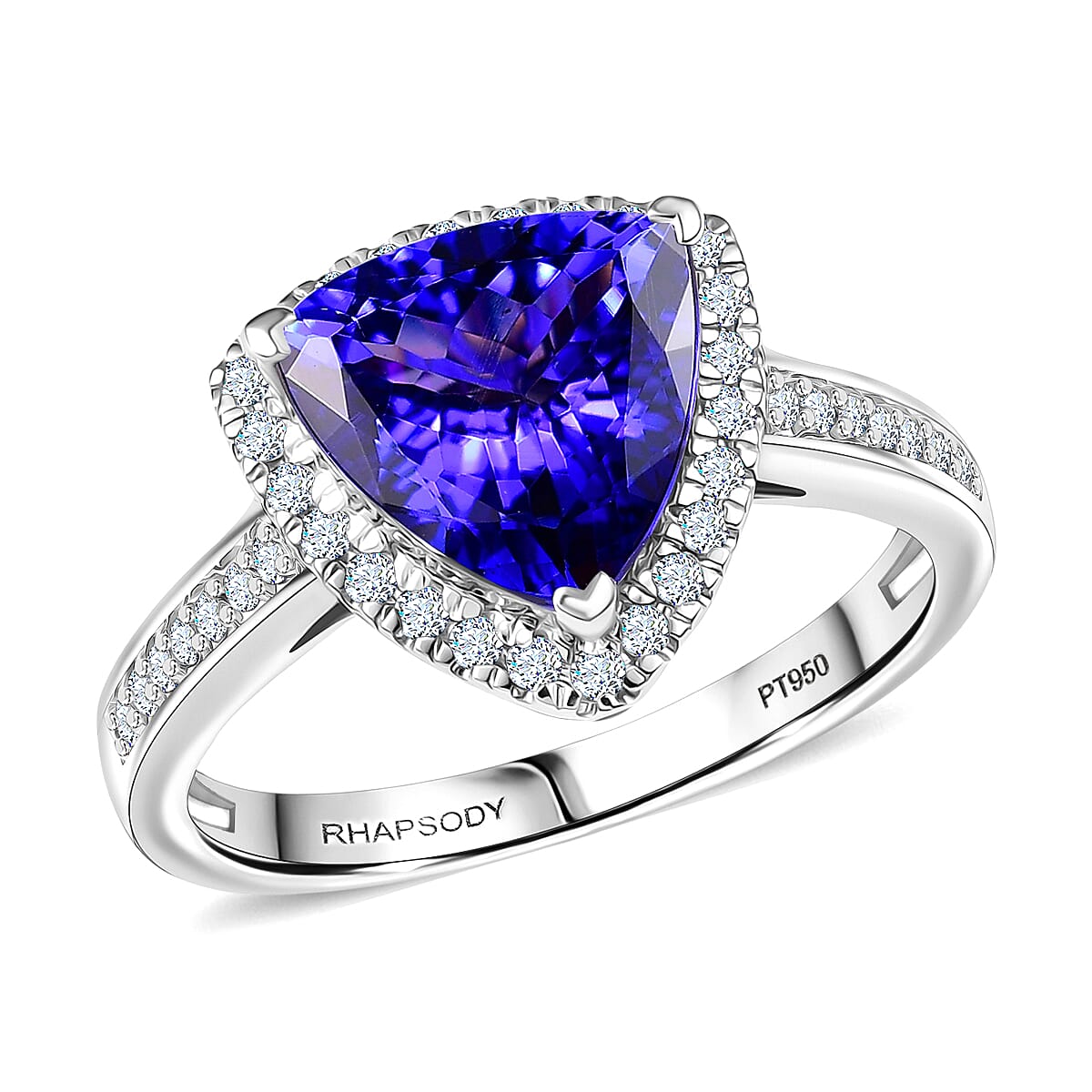 Certified & Appraised Rhapsody AAAA Tanzanite and E-F VS Diamond 4.22 ctw Ring in 950 Platinum (Size 9.0) 7.57 Grams image number 0