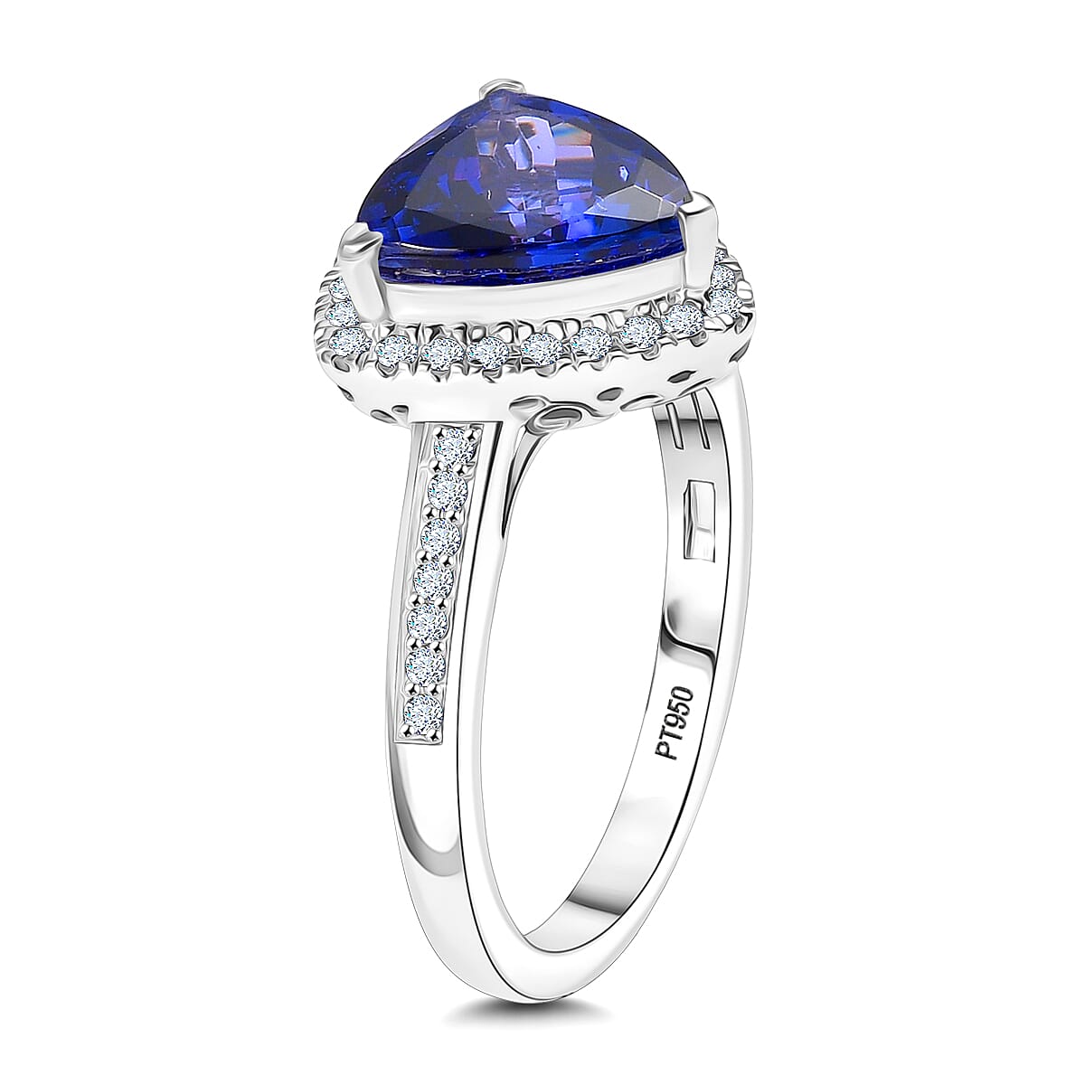 Certified & Appraised Rhapsody AAAA Tanzanite and E-F VS Diamond 4.22 ctw Ring in 950 Platinum (Size 9.0) 7.57 Grams image number 3