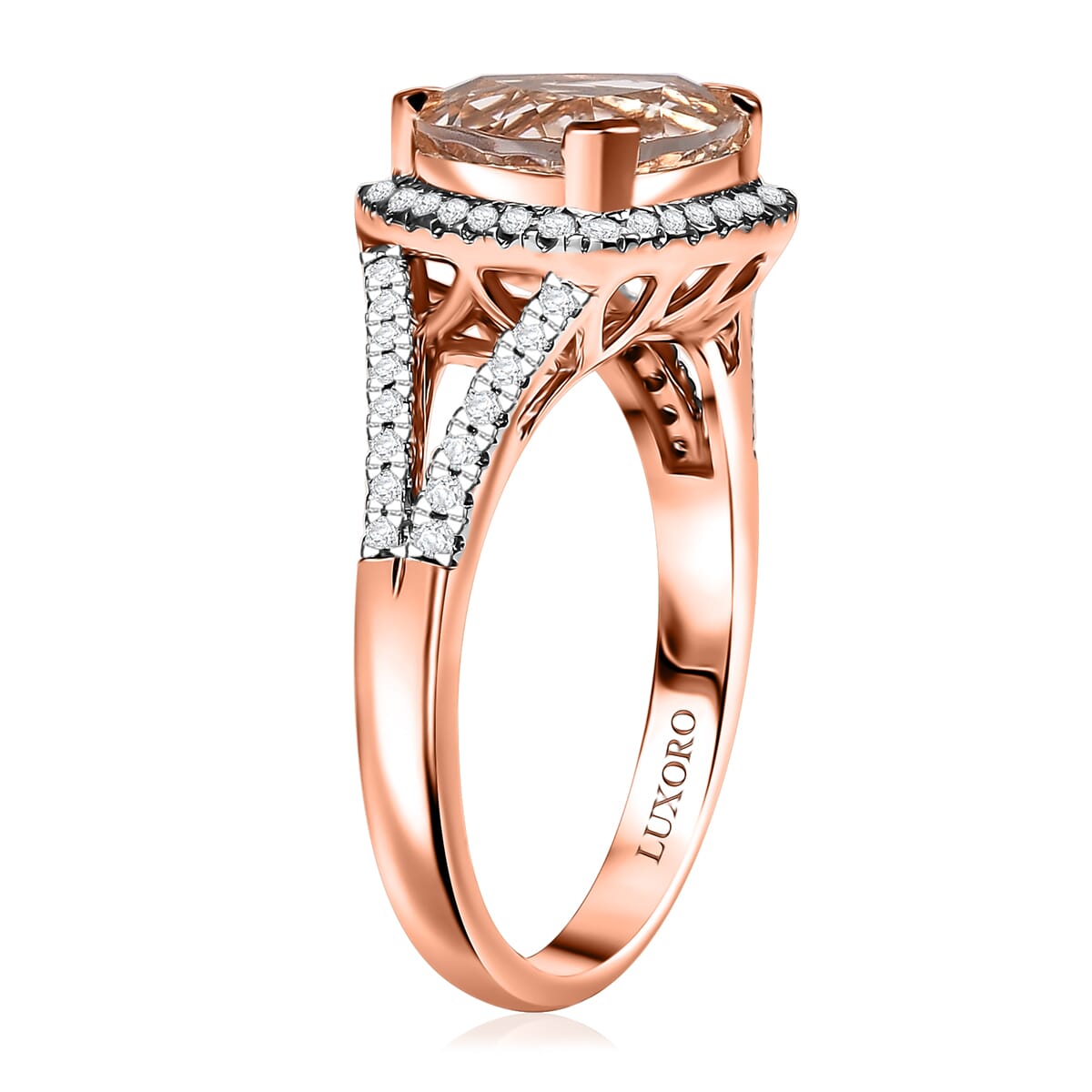 Certified & Appraised Luxoro AAA Marropino Morganite and G-H I2 Diamond 3.50 ctw Ring in 10K Rose Gold (Size 10.0) 4.20 Grams (Del. in 10-15 Days)  image number 2