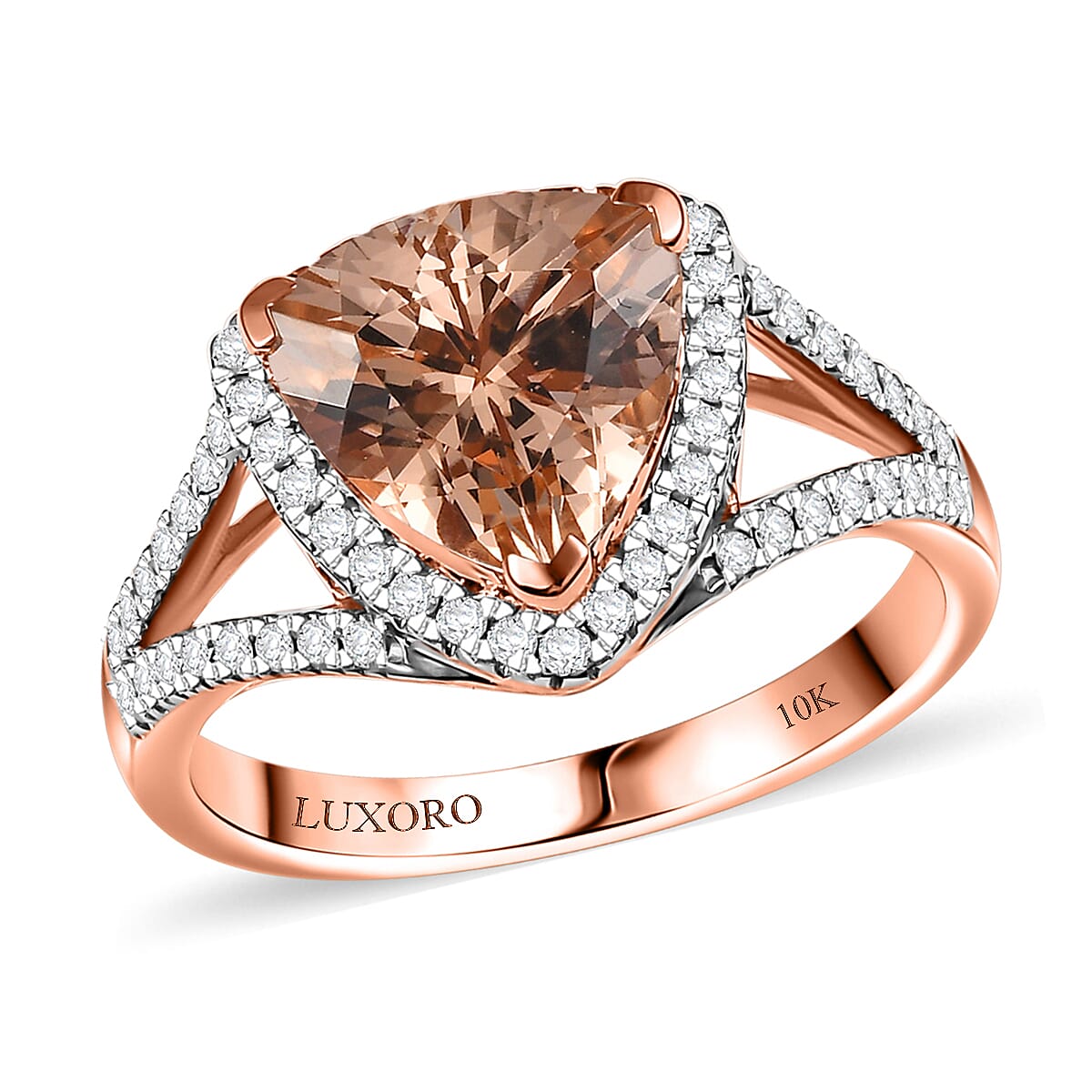 Certified & Appraised Luxoro AAA Marropino Morganite and G-H I2 Diamond 3.50 ctw Ring in 10K Rose Gold (Size 7.0) 4.20 Grams (Del. in 10-15 Days)  image number 0