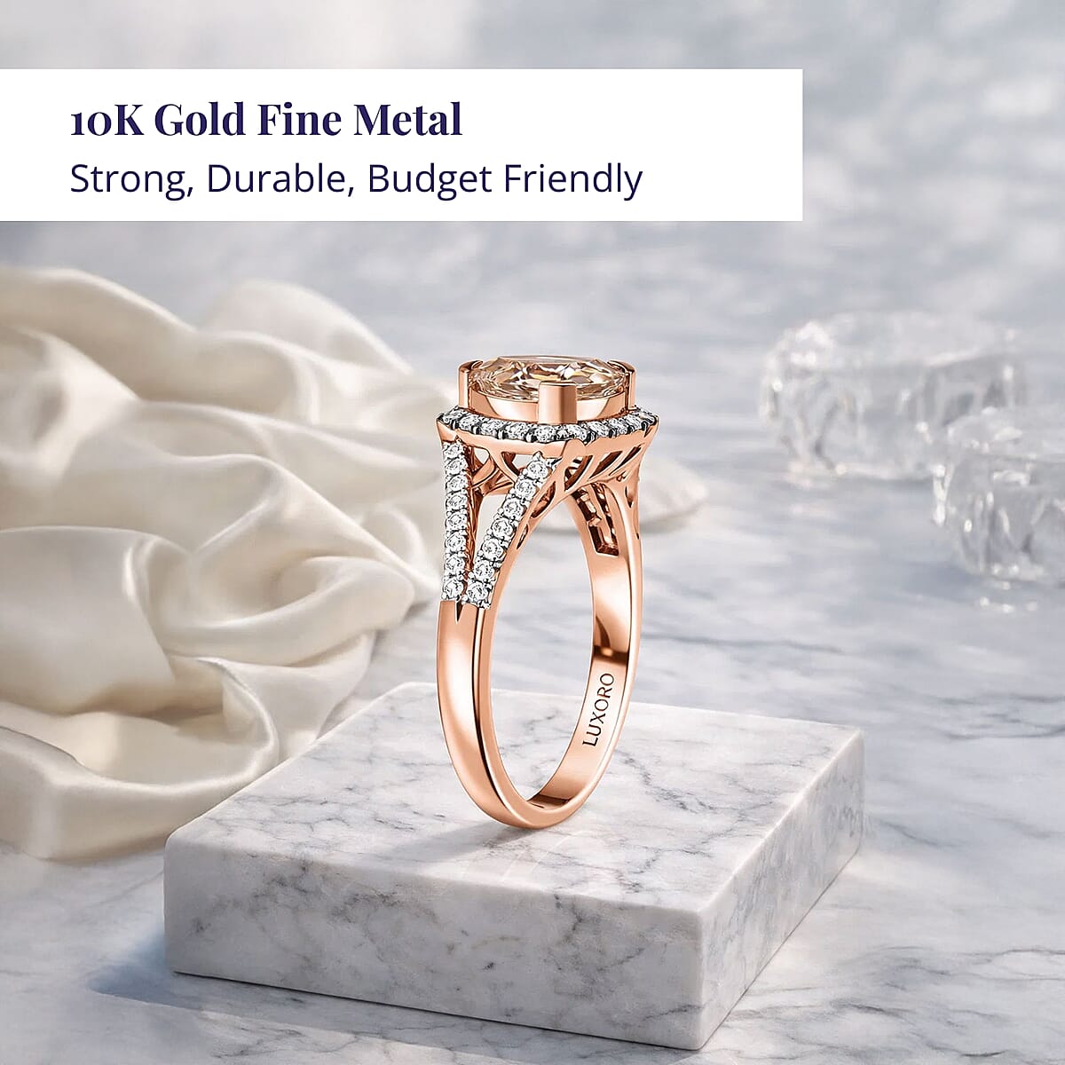 Certified & Appraised Luxoro AAA Marropino Morganite and G-H I2 Diamond 3.50 ctw Ring in 10K Rose Gold (Size 7.0) 4.20 Grams (Del. in 10-15 Days)  image number 2