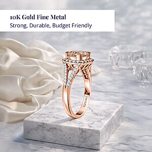 Certified & Appraised Luxoro AAA Marropino Morganite and G-H I2 Diamond 3.50 ctw Ring in 10K Rose Gold (Size 7.0) 4.20 Grams (Del. in 10-15 Days) 