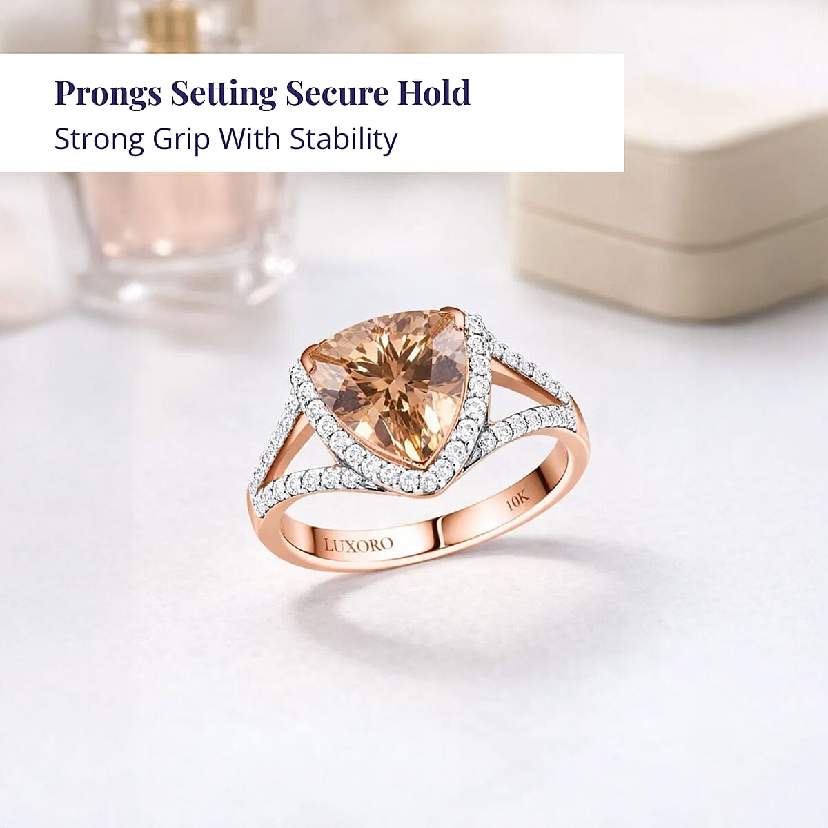 Certified & Appraised Luxoro AAA Marropino Morganite and G-H I2 Diamond 3.50 ctw Ring in 10K Rose Gold (Size 7.0) 4.20 Grams (Del. in 10-15 Days)  image number 3