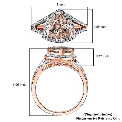 Certified & Appraised Luxoro AAA Marropino Morganite and G-H I2 Diamond 3.50 ctw Ring in 10K Rose Gold (Size 7.0) 4.20 Grams