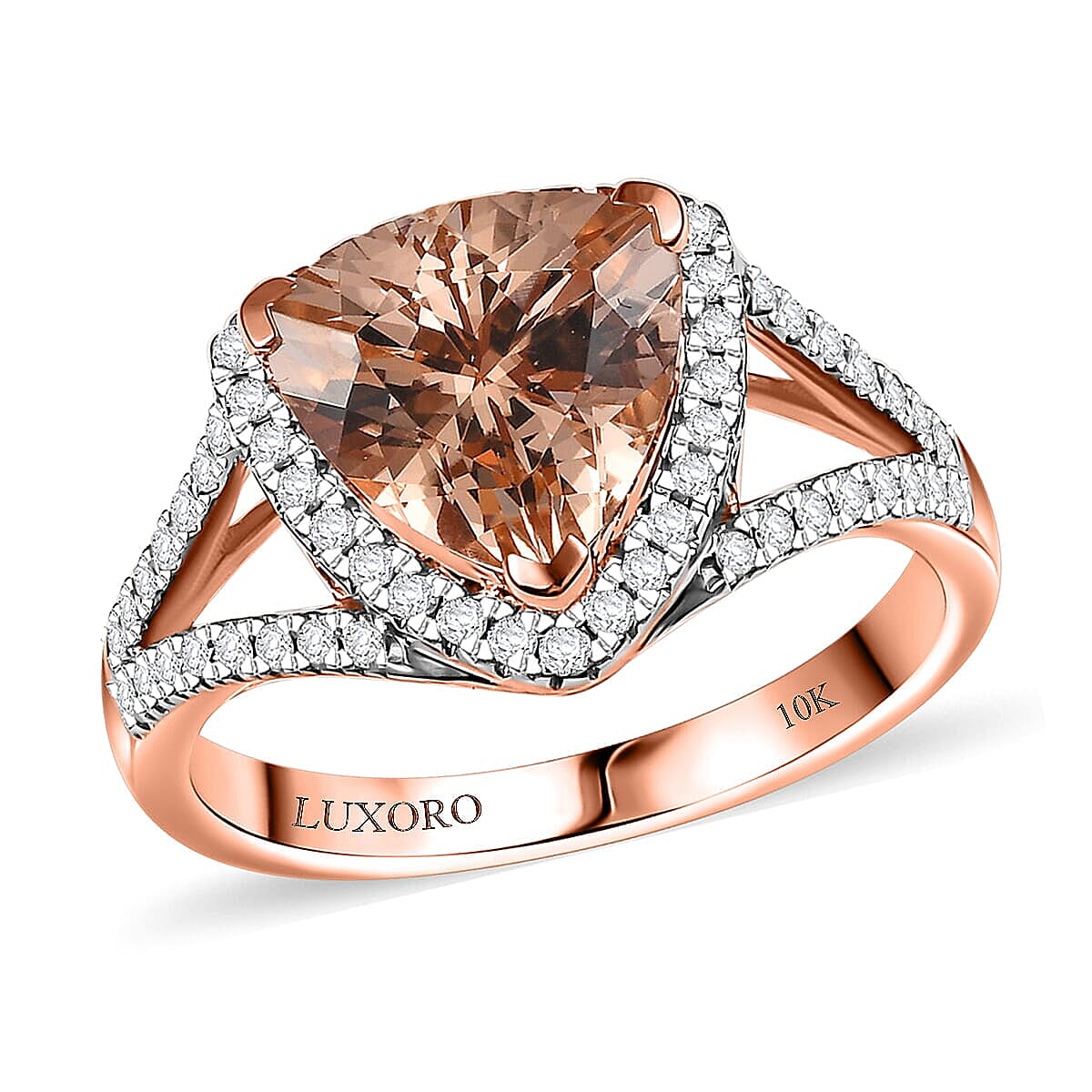 Certified & Appraised Luxoro AAA Marropino Morganite and G-H I2 Diamond 3.50 ctw Ring in 10K Rose Gold (Size 10.0) 4.20 Grams (Del. in 10-15 Days)  image number 0