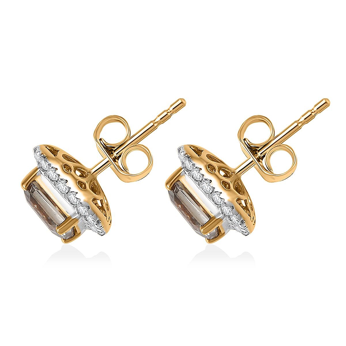 Certified & Appraised Luxoro AAA Asscher Cut Turkizite and G-H I2 Diamond 3.00 ctw Halo Stud Earrings in 14K Yellow Gold (Del. in 10-15 Days) image number 3