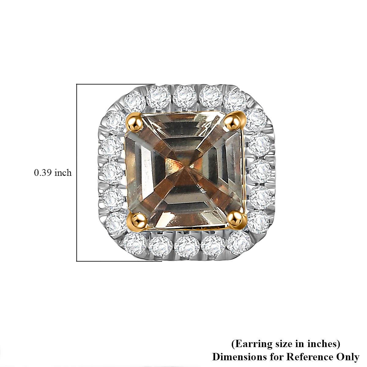Certified & Appraised Luxoro AAA Asscher Cut Turkizite and G-H I2 Diamond 3.00 ctw Halo Stud Earrings in 14K Yellow Gold (Del. in 10-15 Days) image number 4