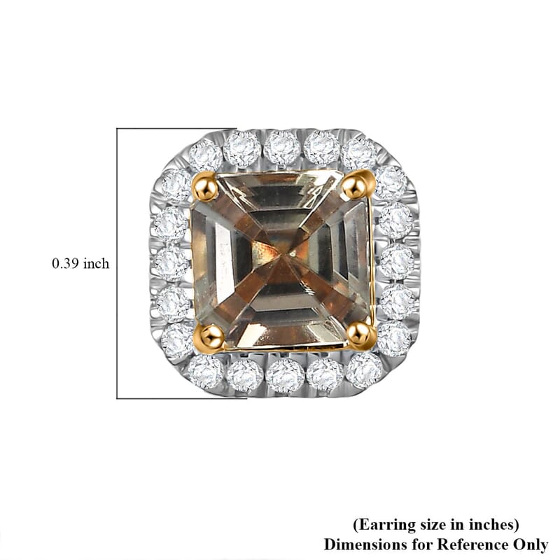 Certified & Appraised Luxoro AAA Asscher Cut Turkizite and G-H I2 Diamond 3.00 ctw Halo Stud Earrings in 14K Yellow Gold