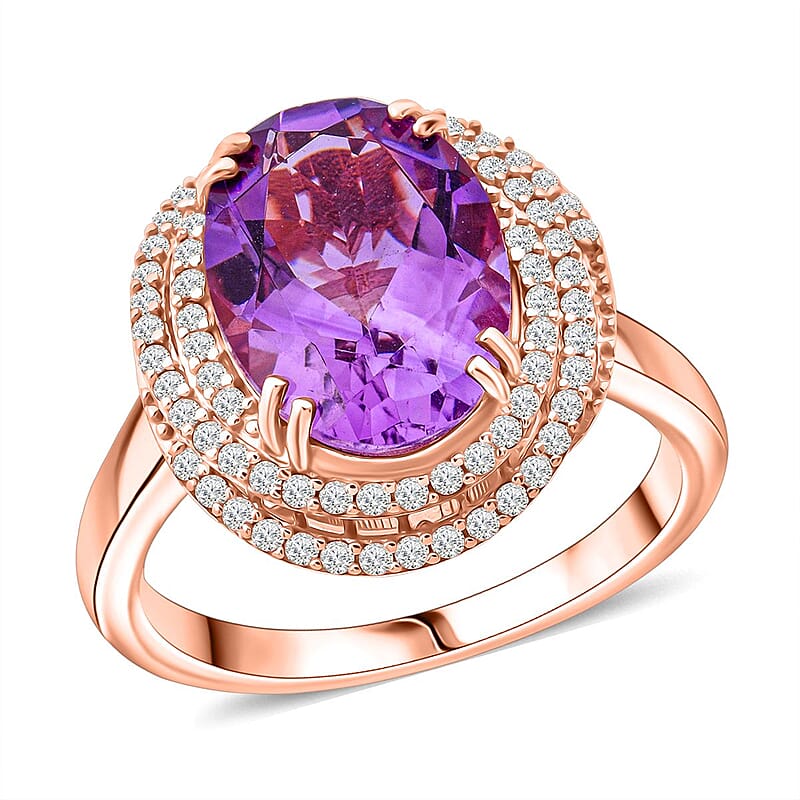 AAA Rose De France Amethyst and White Zircon 6.25 ctw Eternity Swirl Ring in Vermeil Rose Gold Over Sterling Silver (Size 10.0)