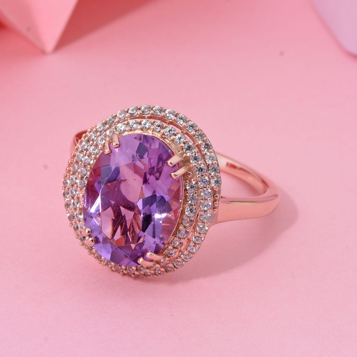 AAA Rose De France Amethyst and White Zircon 6.25 ctw Eternity Swirl Ring in Vermeil Rose Gold Over Sterling Silver (Size 10.0) image number 1