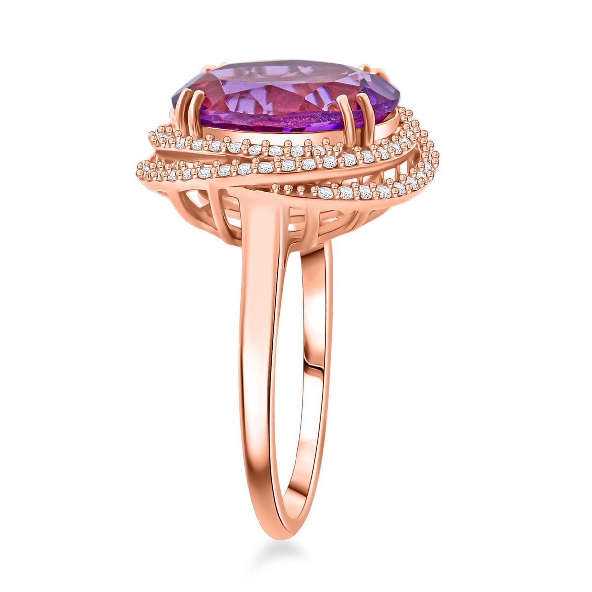 AAA Rose De France Amethyst and White Zircon 6.25 ctw Eternity Swirl Ring in Vermeil Rose Gold Over Sterling Silver (Size 10.0) image number 3
