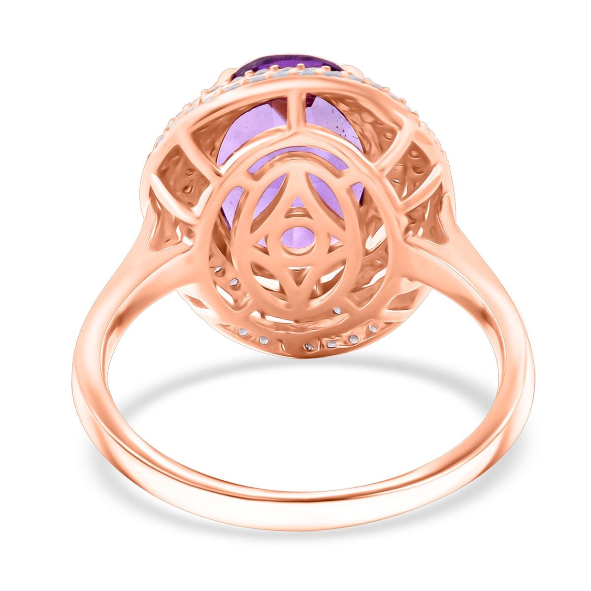 AAA Rose De France Amethyst and White Zircon 6.25 ctw Eternity Swirl Ring in Vermeil Rose Gold Over Sterling Silver (Size 10.0) image number 4