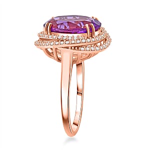 AAA Rose De France Amethyst and White Zircon 6.25 ctw Eternity Swirl Ring in Vermeil Rose Gold Over Sterling Silver (Size 8.0)