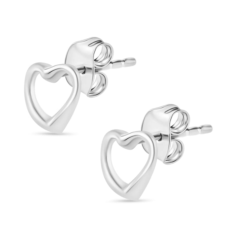 Heart Stud Earrings in 10K White Gold 1.1 Grams